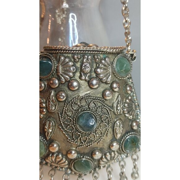 Sajai Gemstone Coin Purse Ethnic Silver Pendant Necklace Green Gemstones Bohemia - Picture 16 of 16